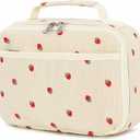 Bluboon Insulated Lunch Bag for Girls & Boys, Corduroy School Lunch Box with Cooler & Organizer Compartments, Leak-Proof Lunch Tote for School, Travel (Corduroy Strawberries Beige)