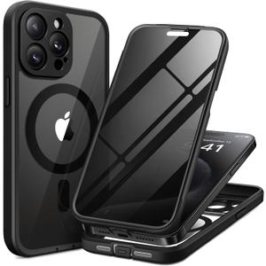 TIESZEN for iPhone 15 Pro Max Case, Compatible with MagSafe, Built-in Privacy Screen Protector and Camera Protection, Anti Spy Full Body Dustproof Shockproof Hard Phone Case 6.7", Black