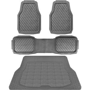 CAR PASS Heavy Duty Rubber Gray Car Floor Mats & Cargo Liners, Deep Dish All-Weather Trunk Mats Durable Anti-Slip 3D Rhombus Waterproof Trim to Fit Liner Universal Fit Auto,Sedan,SUV,Truck, Gray