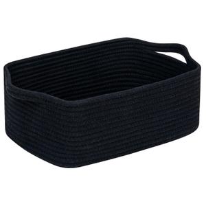 CubesLand Cute and Durable Small Cotton Rope Basket for Organizing, Woven Closet Storage Bin,Shelves Closet Storage Basket, Bathroom Storage Organizer Bin, Nursery Toy Basket Bin, Black Basket (14''x10''x5'')