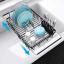 JASIWAY in Sink Dish Drying Rack, Expandable Stainless Steel Dish Drainers for Kitchen Sink, Over Sink Dish Drying Rack with Utensil Holder, 13.4''~16.9''D x 11.8''W, Black