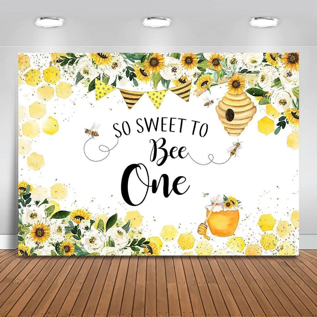 Mocsicka Bee First Birthday Backdrop 7x5ft So Sweet to Bee One Honeycomb Bumble Bee Sunflower 1st Birthday Party Photo Backdrops Happy First BeeDay Photography Background