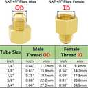Uenede 2PCS Brass Coupler 1/2" Flare Female to 3/8" Flare Male Tube Gas Adapter Nipples Pipe Fittings Hose Connectors
