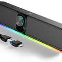Computer Speakers - Wired USB Powered Bluetooth Computer Sound Bar with RGB & Volume Knob, HiFi Stereo Portable Gaming Sound Bar Speaker for Desktop Monitor, PC, Laptop, Tablets, Mac Air/Pro (E-3568 Black, Black)
