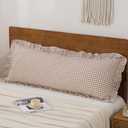Tan Gingham Ruffle Body Pillow Case 100% Washed Cotton Like Linen Feel Soft Comfy 1 Pack Plaid Checkered Cute Fall Decorative Bedding Pillow Cover Sham (20x54 Inches, Envelope Closure)