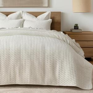 EverGrace Luxury Velvet Quilt Set King Size 3 Piece, Soft Cross-Stitch Velvet Comforter Set with Pillow Shams, Lightweight Coverlet Bedspread Bedding Set for All Seasons, Cream White