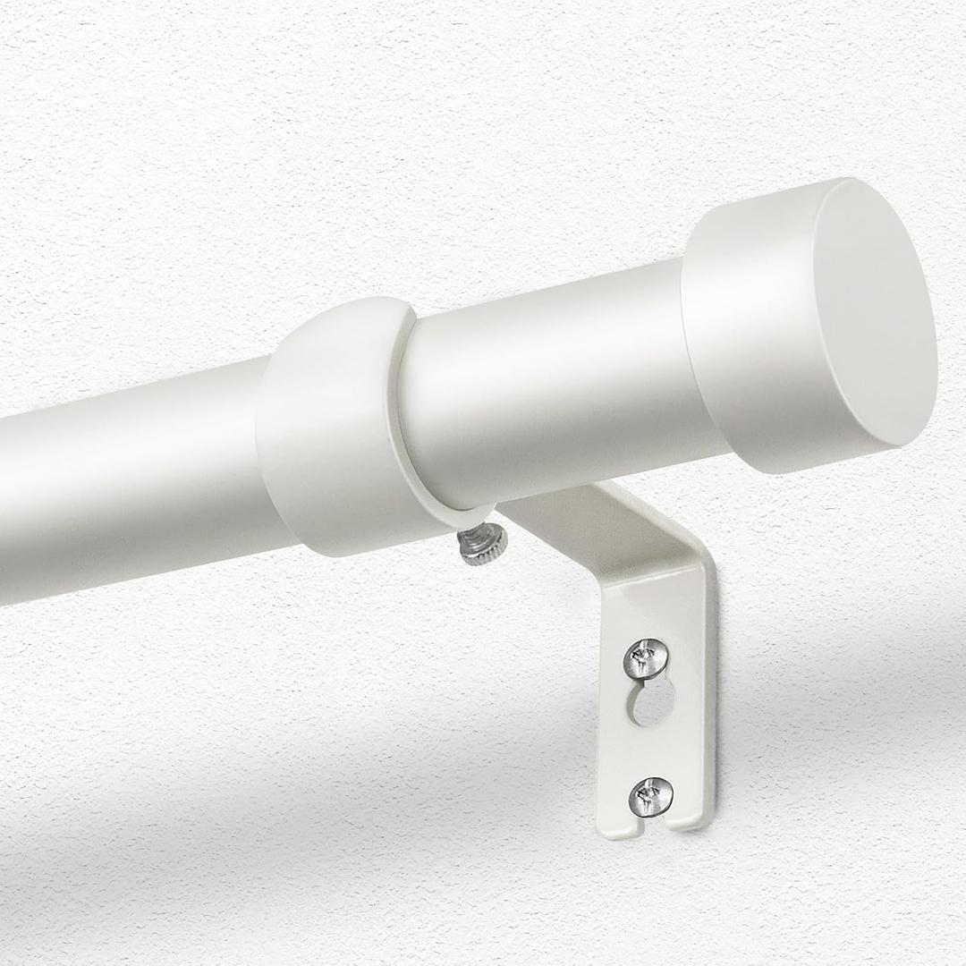 KAMANINA White Curtain Rod 32 to 144 Inch (2.6-12 Feet), 1 Inch Heavy Duty Curtain Rods for Windows, Modern Adjustable Drapery Rods with End Cap (32"-144")