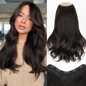ALXNAN Long Wavy Layered Hair Extensions for Women, Clip in Hair Extensions Clip Ins Soft Full Head Synthetic Hairpieces 16 Inch Natural Black