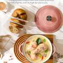 Enameled Cast Iron Dutch Oven - 7.5QT Dutch Oven Pot with Lid & Cotton Potholders - Heavy-Duty Non Stick Casserole Pot for Braising, Stews, Roasting, Baking, Suitable for All Stovetops, Gentle Pink