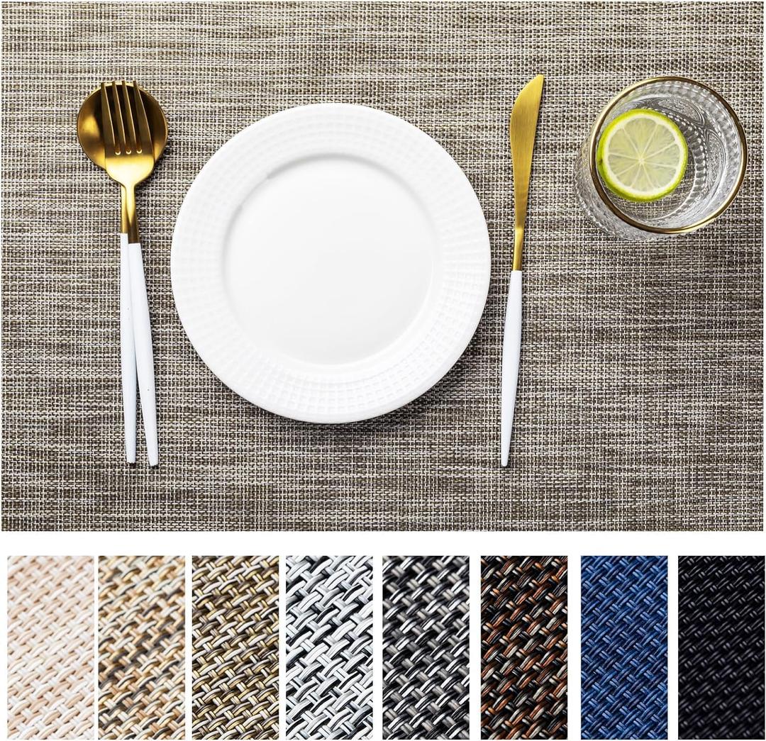 2 x LEXMORE Placemats Set of 4 Vinyl/Plastic Woven Place Mats for Kitchen Table Indoor/Outdoor Washable Placemat Wipeable Dining Table Mats(A-Cappuccino)