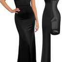 Popilush Women Shapewear Maxi Dress - Sleeveless Long Formal Cocktail Party Elegant Bodycon Dresses Built-in Bra (Large, Black)