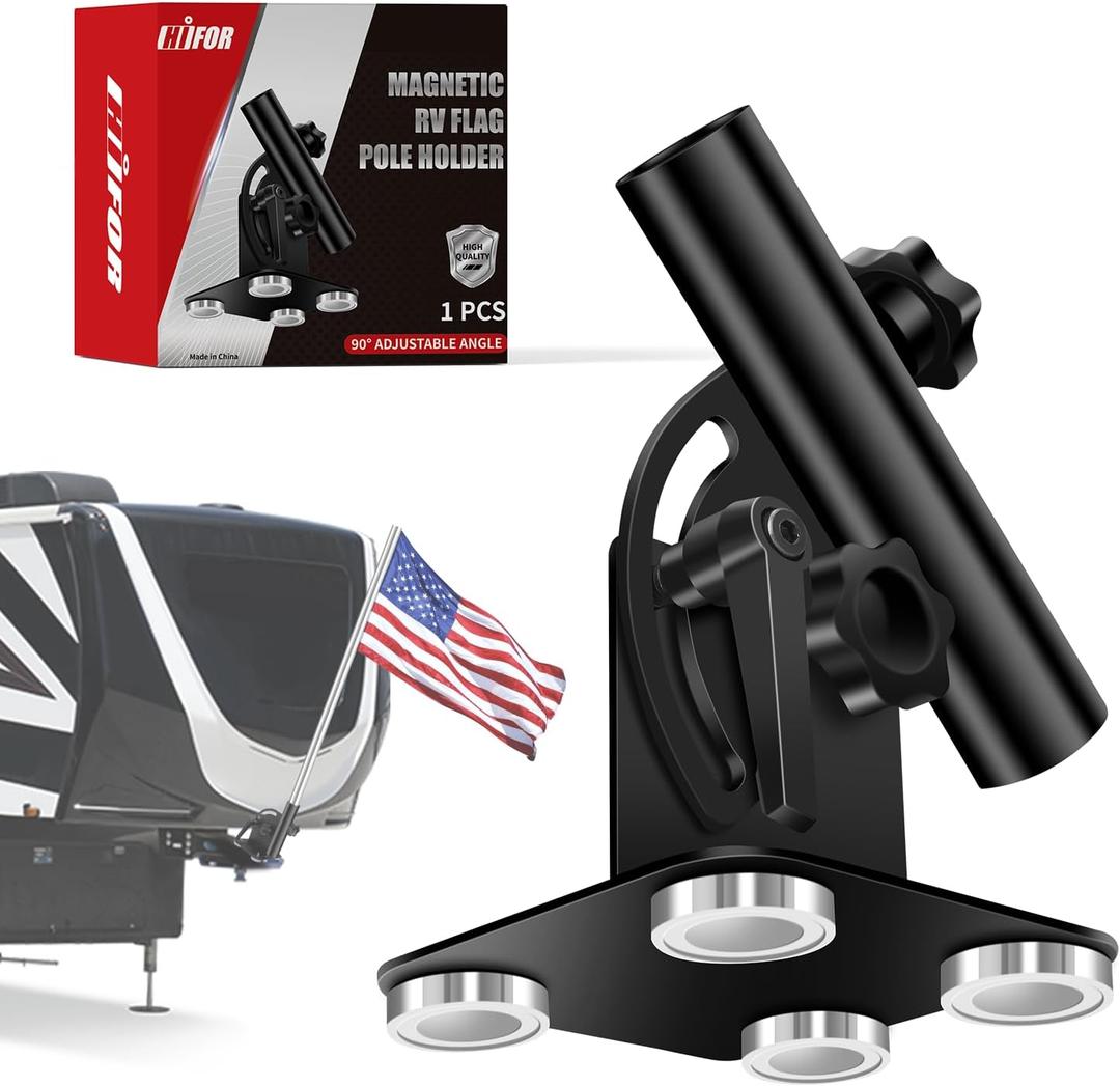 Magnetic Flag Pole Holder for 5th Wheel RV Hitch - Heavy Duty Hitch Flag Pole Holder, No Drill RV Flag Pole Mount, 90 Adjustable, Fits Campers, Trailers, Trucks