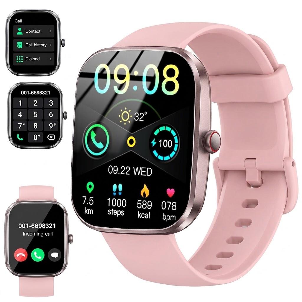 Soudorv Smart Watch for Men Women Smartwatch with Bluetooth Call | 1.91 Inch HD Sports Watch with 110+ IP68 Waterproof Pedometer Sleep Heart Rate Monitor Fitness for Android iOS Pink