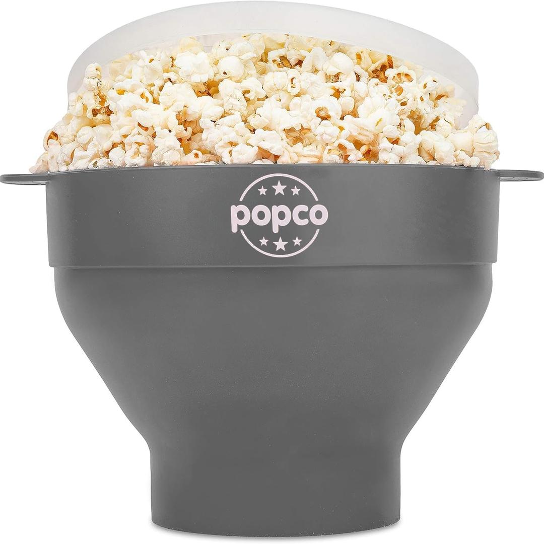POPCO Silicone Microwave Popcorn Popper with Handles, Silicone Popcorn Maker, Collapsible Bowl and Dishwasher Safe (Gray)