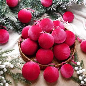 HyDren 24 Pcs Hot Pink Velvet Christmas Ornaments Balls Bulk Flocked Christmas Tree Ornaments 3.15, 2.76, 2.36 Inch Shatterproof Hanging Xmas Tree Balls Decor for Xmas Decorations