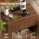 Fluted Nightstands Set of 2, Night Stand with Charging Station, Modern Bed Side Table with Drawer and Storage Shelf, Wood Mid Century End Table for Bedroom Living Room (Walnut), 19" x 12" x 24"