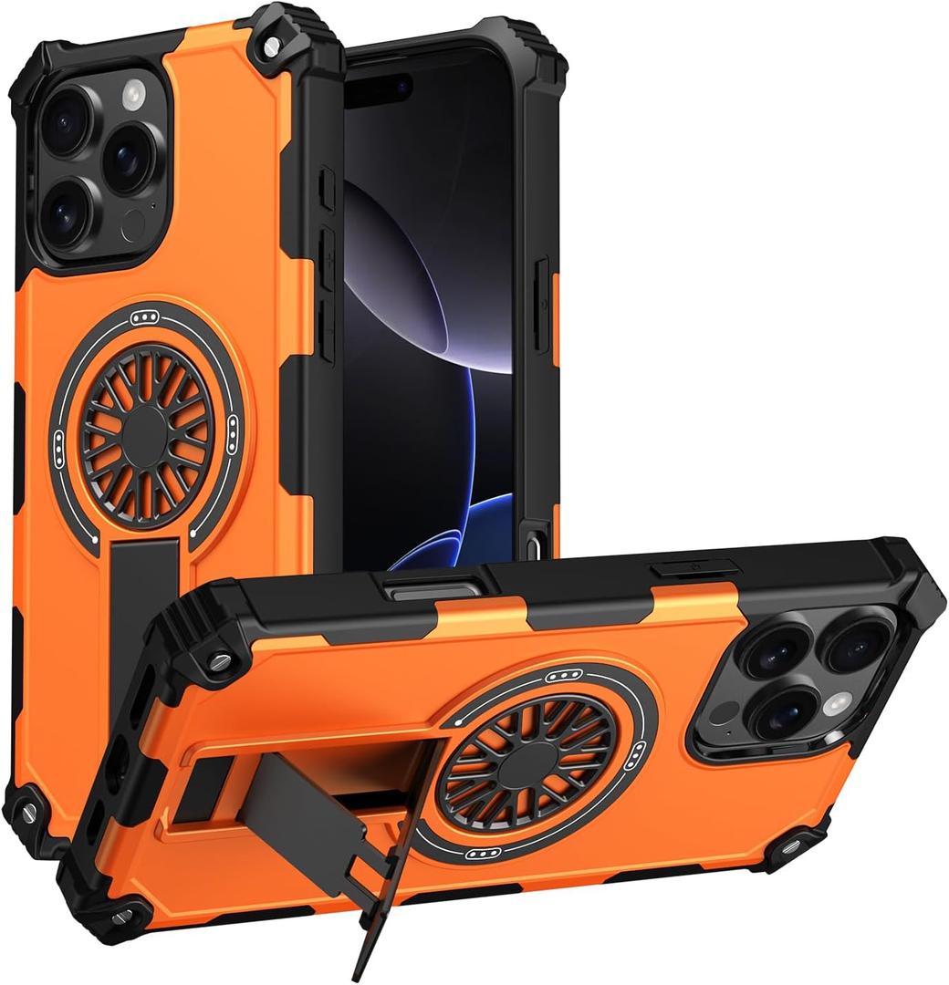 for Apple iPhone 16 Pro Max Case with Invisible Kickstand,Stress Relief & Military Drop Protection Magnetic Phone Case Cover 6.9".Orange