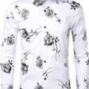ZEROYAA Mens Hipster 3D Golden Rose Floral Printed Slim Fit Long Sleeve Button Down Dress Shirts (XX-Large, Zzcl22-white Black)