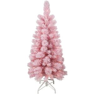 4FT PRE-LIT Flocked Pink Tree