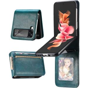 2 x Cases for Galaxy Z Flip 4 Wallet Case, Business Style Premium PU Leather Galaxy Z Flip 4 Card Holders Slim Fit for Women Men Protective Phone Case for Samsung Galaxy Z Flip 4 5G 2022 Green
