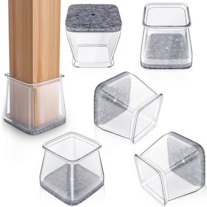48PCS Square Chair Leg Floor Protectors with Wrapped Felt, Chair Leg Covers for Hardwood Floors, Silicone Chair Feet Furniture Pads Floor Protectors, No Noise and No Scratches(Clear-L)
