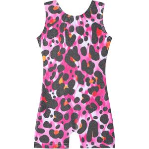 HOZIY Gymnastics Leotards for Girls Unicorn Aurora Rainbow Mermaid Dinosaur Cupcake Sparkle Biketard Toddlers Kids Children (7-8 Years, Black Pink Leopard)