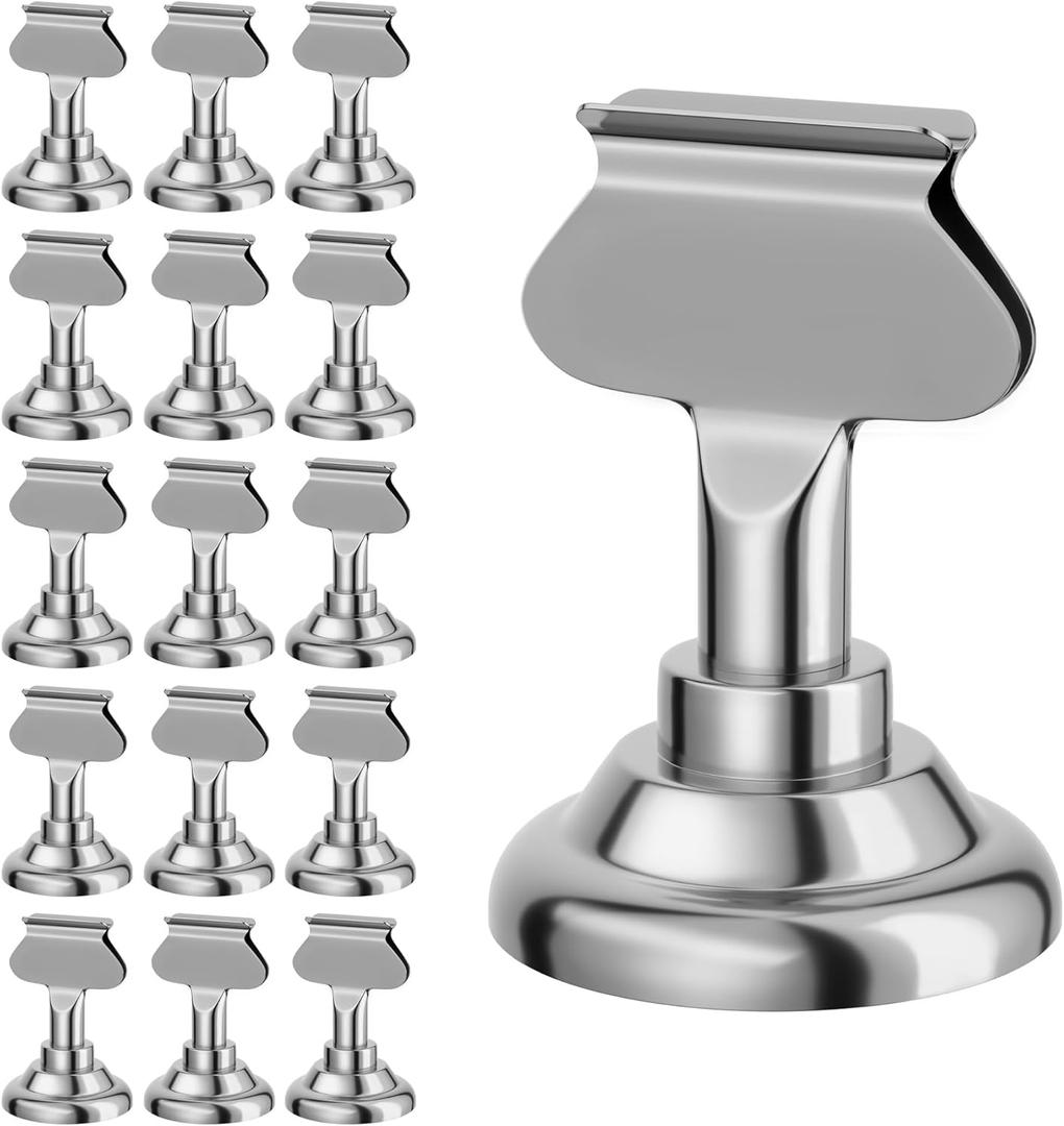 16PK Table Number Holders Place Card Holders 1.7 Inch Table Card Holders Steel Card Holders for Photos, Food Signs, Memo Notes, Weddings, Restaurants, Birthdays(Silver)