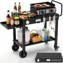 Portable Grill Table for Blackstone Griddle, Outdoor Grill Cart with Wheels, Griddle Stand Fit 17 Inch 22 Inch Ninja Griddle, Folding Table with Caddy for Outside Patio, Kitchen Cooking Prep Table