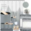 iMucci Bathroom Accessories Grey Bathroom Sets with Shower Curtain and Rug, Grey Ombre Waterproof Shower Curtain with Ultra Absorbent Rug Bathroom Accessories Set for Home Decor