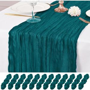10 Pack Teal Table Runner 10Ft Cheesecloth Table Runner Rustic Gauze Table Runner Romantic Long Sheer Fabric Cheese Cloth Table Runner for Wedding Party Bridal Baby Shower