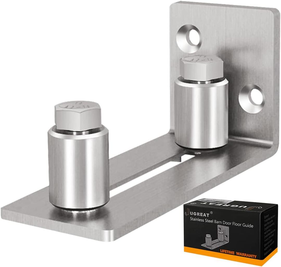 JUGREAT Barn Door Mounted Stainless Steel Sliding Door Guide-1 Pack (For Doors Up to 2 1/8 inches, Flush Bottom Design) (Silver)