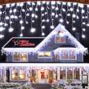 164FT 1620 LED Outdoor Christmas Lights - 360 Ice Drops, 12 Pro Modes with Timer Memory & Brightness, Waterproof Hanging Ice String Light for Holiday Wedding Garden Fence House Decor (Cool White)