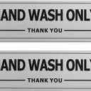 Hand Wash Only Sign 2 Pack, 9"x3", Strong Self-Adhesive Modern Design Wall Decor, Wall or Door Sign, Metal aluminum, Silver