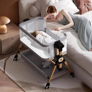 3 in 1 Baby Bassinet,Bedside/Rocking Bassinet for Baby,Bedside Crib with Lockable Wheels,Waterproof Mattress,Adjustable 6 Heights,Portable Bassinets Bedside Sleeper for Newborn Infant (Light Grey)