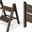 2 Step Ladder,Aluminum Folding Step Stool for Adults,Step Ladder with Wide Anti-Slip Pedal,330 lbs Capacity for Home,Office,Kitchen,Library (Walnut)