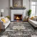 RUUGME Washable 9x12 Area Rugs - Large Rugs for Living Room Stain Resistant Carpet Vintage Rugs for Bedroom with Non Slip Backing Home Decor Floor Decoration Mat (9x12 Black)