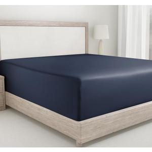 California Design Den King Size Cotton Fitted Sheet, Deep Pocket 400 Thread Count 100% Cotton Sateen, No Pop-Off Elastic, Durable Fitted Sheet Only (King, Indigo Dusty Blue)