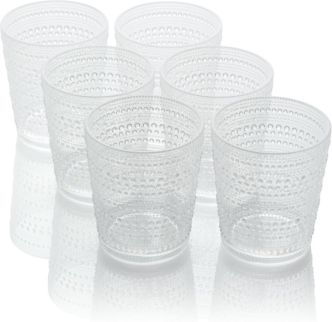 Certified International Santa Fe Clear Set of 6 Premium Acrylic DOF Glasses 16 oz  Unbreakable Drinkware with Textured Bubble Design, Dishwasher Safe Tumblers for Indoor & Outdoor Use