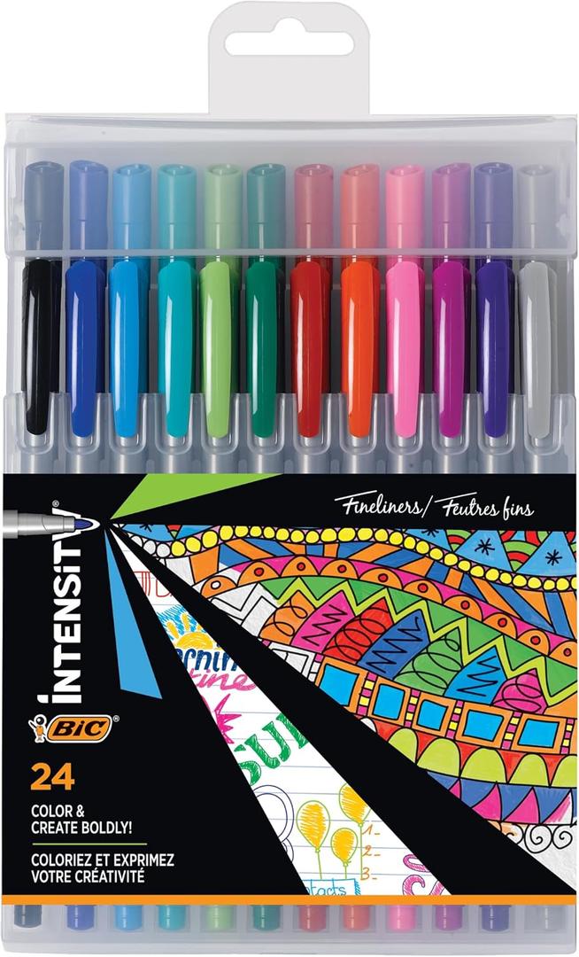 BIC Intensity Fineliner Marker Pen Set, Fine Point Pens (0.4 mm), Assorted Colors, 24-Count Pack, Markers for School