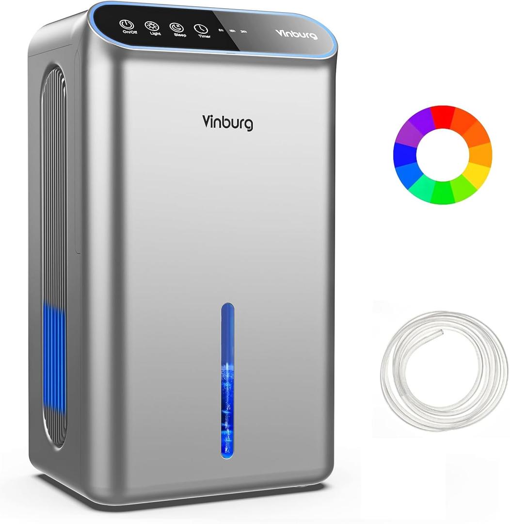 Dehumidifiers for Home (85 OZ Water Tank, 800 sq.ft) Quiet Small Dehumidifier for Basement Bedroom Bathroom with Drain Hose, 3 Gear Timer, Sleep Mode, Auto Shut Off, 7 Color Ambient Light