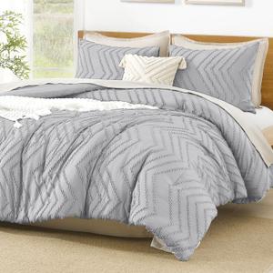 Litanika Comforter Oversized King Size Set Light Grey, 3 Pieces Chevron Tufted Solid Bedding Comforter Sets, Fluffy Bed Set