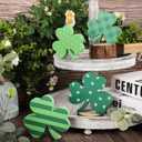 COCHIE Shamrock St Patricks Day Decorations, Wooden St. Patrick's Day Tiered Tray Decor Set of 4, Green Clover Saint Patrick Day Table Top Decoration for Home, Shelf, Door, Office Party (Pattern)