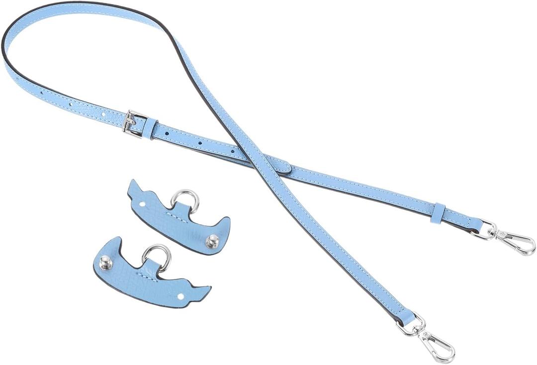 uxcell Genuine Leather Bag Strap Replacement Adjustable Crossbody Bag Straps, 37.4-45.3 Inch Purse Strap for Shoulder Bag Handbag Purse, Blue, Silver Buckle, 1 Set