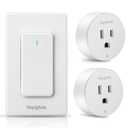 Remote Control Outlet, Wireless Wall Mounted Light Switch, 15A/1500W Remote Outlet for Light & Small Electrical Appliance, 300 Feet RF Range, Anti-Surge 4000V, 1 Remote and 2 Outlets