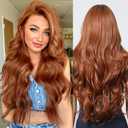 testar Auburn Wig For White Women Long Wavy Middle Part Auburn Red Wigs Copper Hair Natural Lace Hair line Wig Synthetic Heat Resistant Wigs For Girls Daily Cosplay Use 26 IN