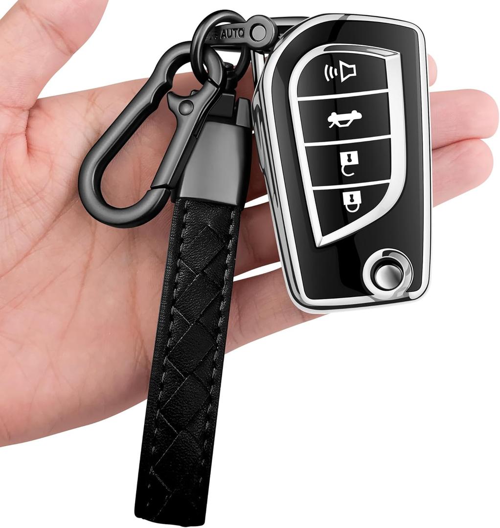 Sindeda for Toyota Key Fob Cover with Keychain Soft Full Protection Case Compatible with 2019-2025 RAV4 LE 2018-2024 Camry LE/SE, 2017-2025 Corolla LE/SE 2018-2022 C-HR LE (4 Buttons, Silver)