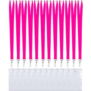 12 Pack Breakaway Bright Hot Pink Lanyard with Thick ID Badges Holder for Adult, School, Work (Neon Hot Pink,12Pack)