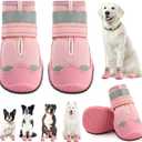 Dog Boots for Large Dogs, Medium Dog Boots & Paw Protectors for Hardwood Floors, Outdoor Dog Booties for Hot Pavement Winter Snow Hiking, Dog Shoes with Reflective Strips (Width 2.75 Inch, Pink)