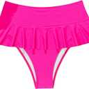Verdusa Women's Ruffled Bikini Bottoms High Waist Beachwear Swim Briefs (X-Large, Hot Pink)