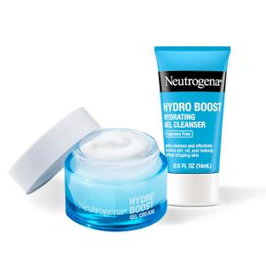 Neutrogena Hydro Boost Gel Cream, 48 Hr Hydration for Normal/Dry Skin, Fragrance Free, Face Moisturizer with Hyaluronic Acid, 1.7 oz. & Trial Size Hydro Boost Hydrating Gel Cleanser, 0.5 fl oz